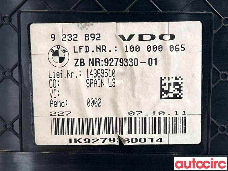 Instrumentpanel til BMW 3-Serie 2012-2018 (F30/F31/F34) (F30/F31/F34) (BMW|62105A03A27|62108803204|9279330)