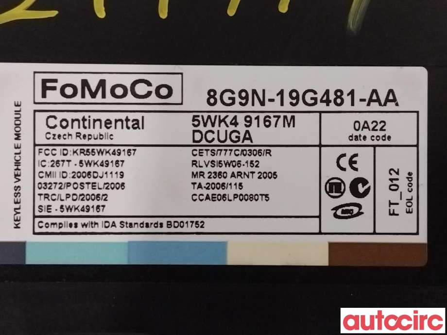 Styreenhet nøkkelfri/keyless til Volvo XC60 2008-2013 (Type I, Fase 1)  (VOLVO|30659958|8G9N-19G481-AA)