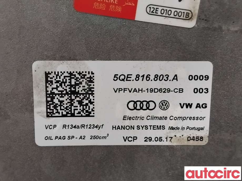 Aircondition kompressor til VW e-Golf 2017-2020 (Fase 2)  (VOLKSWAGEN|5QE816803A|VPFVAH-19D629-CB|5QE816803K)
