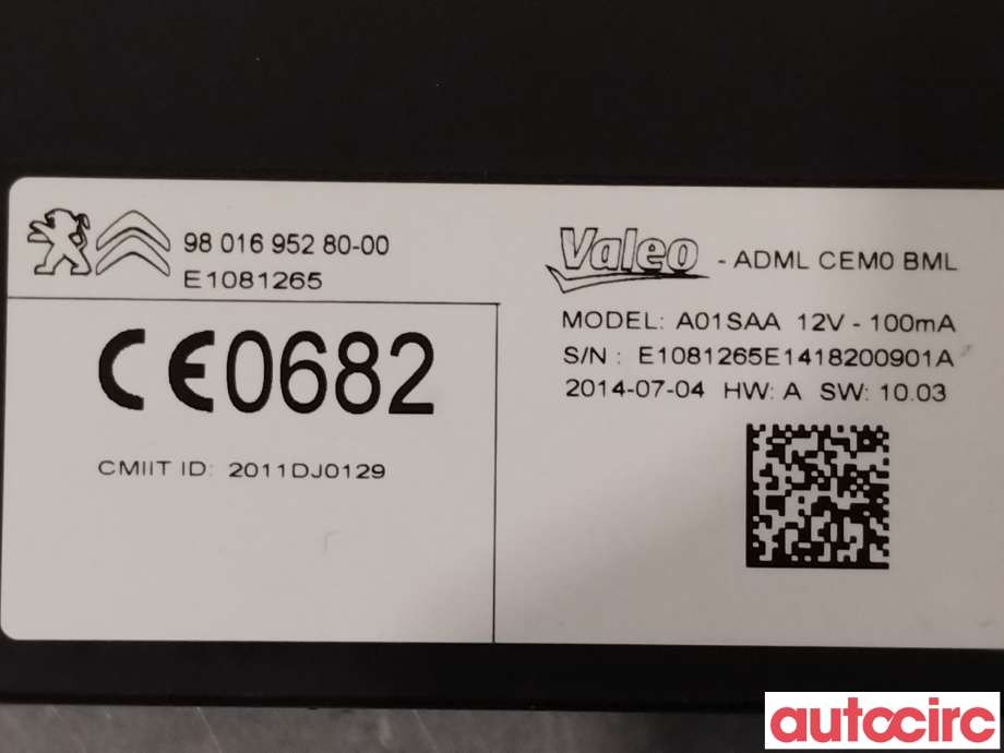 Styreenhet nøkkelfri/keyless til Citroën C4, Picasso 2013-2018 (Type II)  (CITROEN|1609868780|9801695280)
