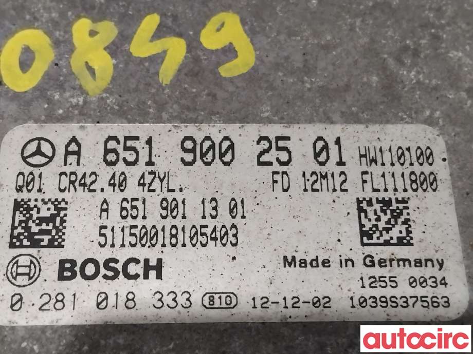 Styreenhet motor til Mercedes GLK 2008-2015 (X204) (X204) (MERCEDES|A6519002501|0281018333)