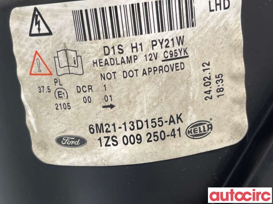 Frontlykt venstre halogen til Ford S-Max 2010-2015 (Type I, Fase 2)  (FORD|1801378||6M21-13D155-AK)