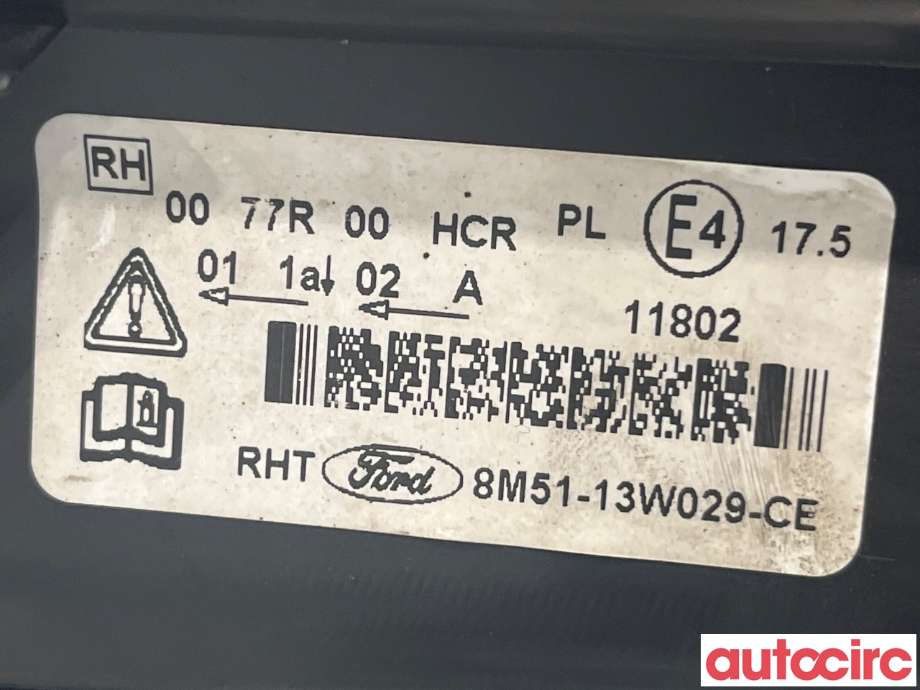 Frontlykt høyre halogen til Ford Focus 2008-2010 (Type II, Fase 2)  (FORD|1754444)