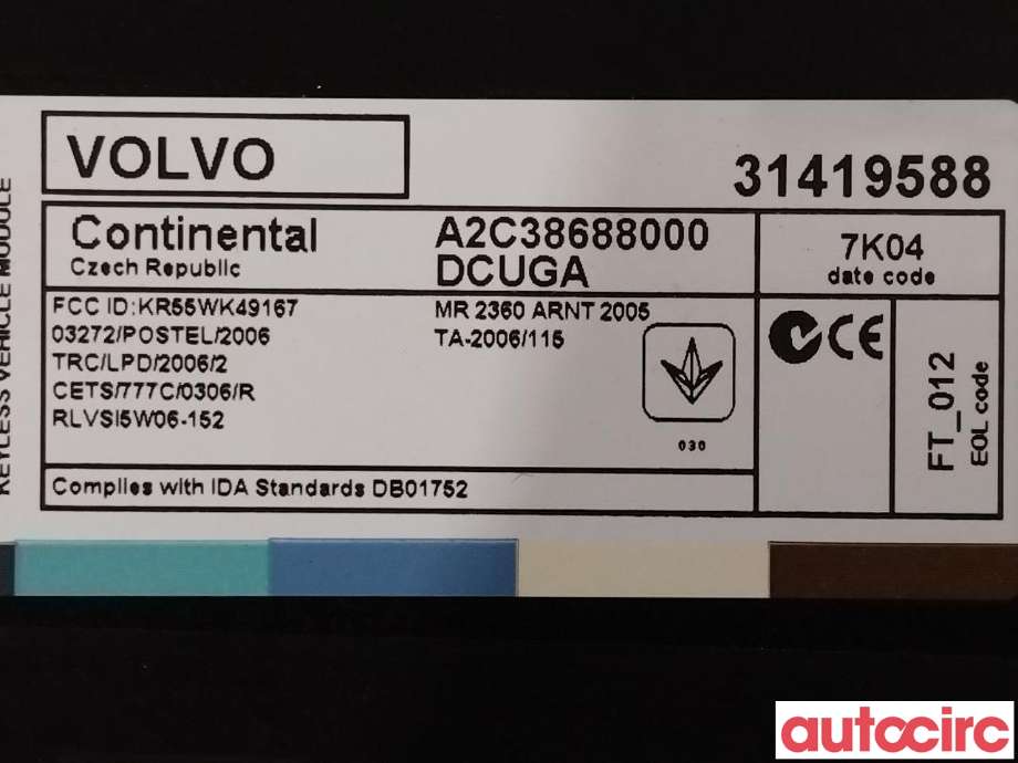 Styreenhet nøkkelfri/keyless til Volvo V60/V60 CC 2013-2018 (Type I, Fase 2)  (VOLVO|31419588)