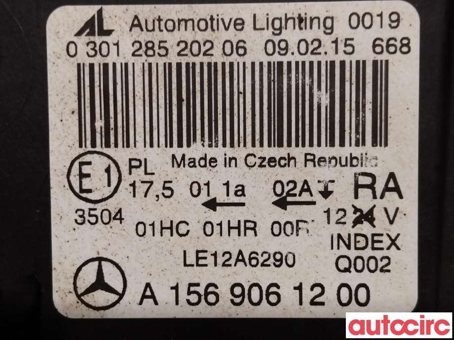 Frontlykt høyre halogen til Mercedes GLA 2014-2020 (X156) (X156) (MERCEDES|A1569061200)