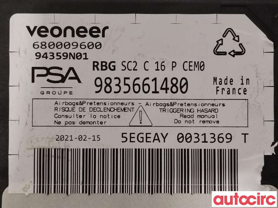 Airbag elektronikk til Citroën C4, Spacetourer 2019-->>  (CITROEN|1693510080|9835661480)