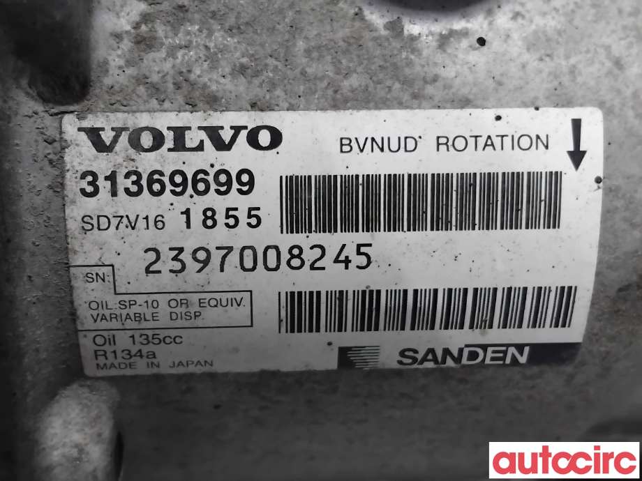 Aircondition kompressor til Volvo V60 2010-2013 (Type I, Fase 1)  (VOLVO|36002867|SD7V161855|31369699)