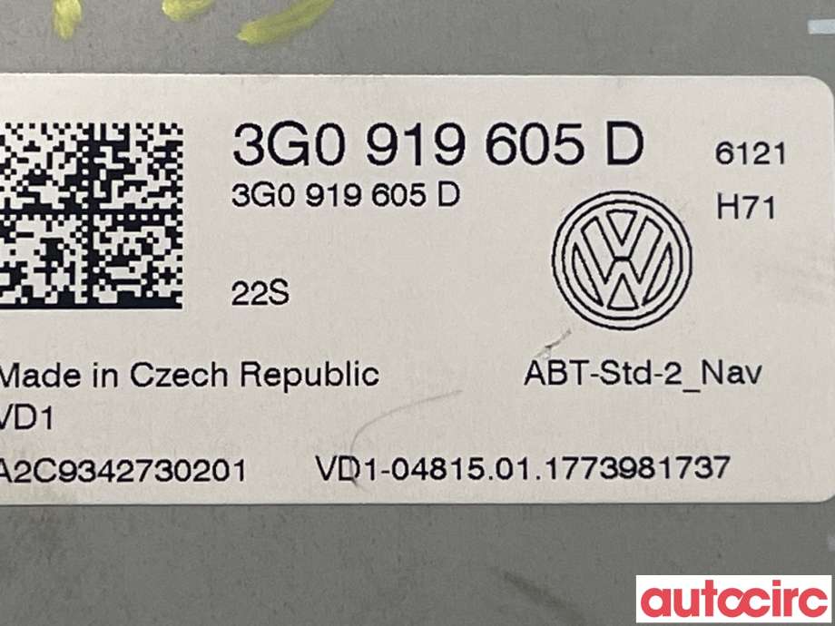 Multimedia display (MCU - Media Controller Unit) til VW Passat 2015-2019 (Fase 1) (B8) (B8) (VOLKSWAGEN|3G0919605D)