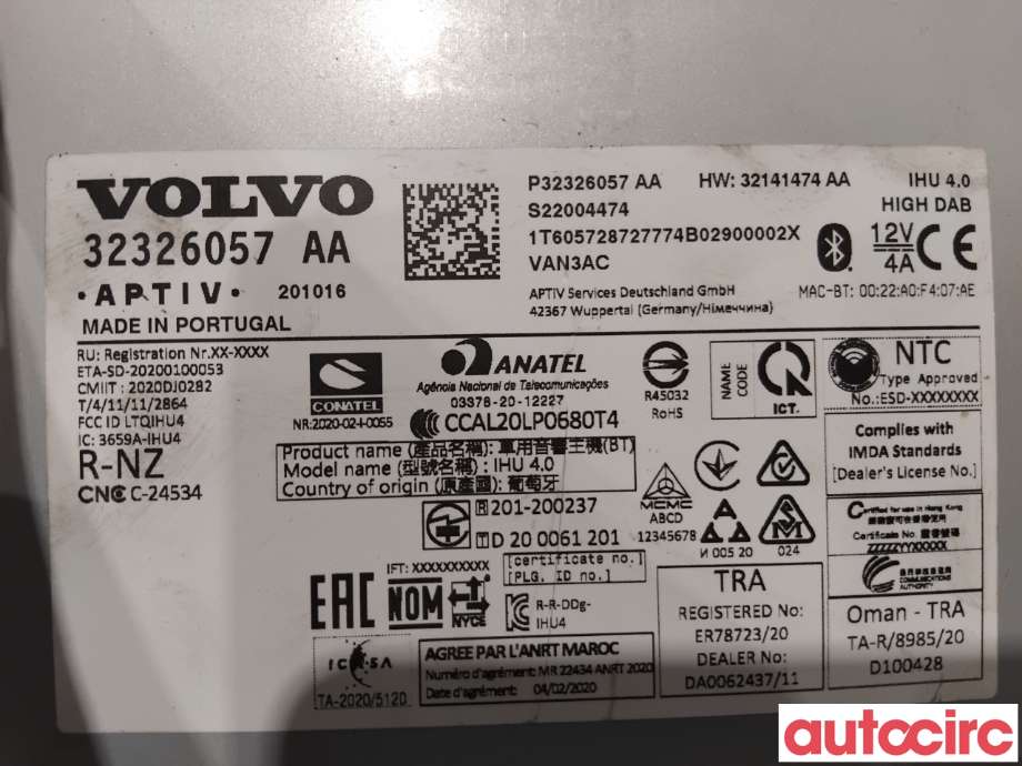 Bilstereo til Volvo XC40 2018-2024  (VOLVO|36003382||32141474)
