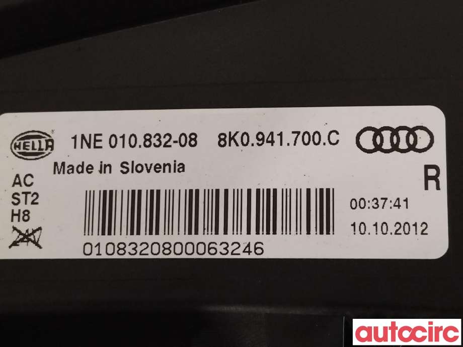 Tåkelykt høyre foran til Audi A4 2007-2014 (Type IV) (B8) (B8) (AUDI|8K0941700G|8K0941700C)
