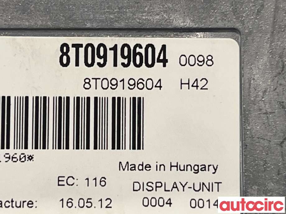 Multimedia display (MCU - Media Controller Unit) til Audi Q5 2012-2017 (Type I, Fase 2)  (AUDI|8T0919604B|8T0919604)