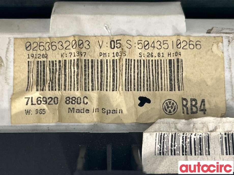 Instrumentpanel til VW Touareg 2003-2007 (Type I, Fase 1)  (VOLKSWAGEN|7L6920880NX|7L6920880C)