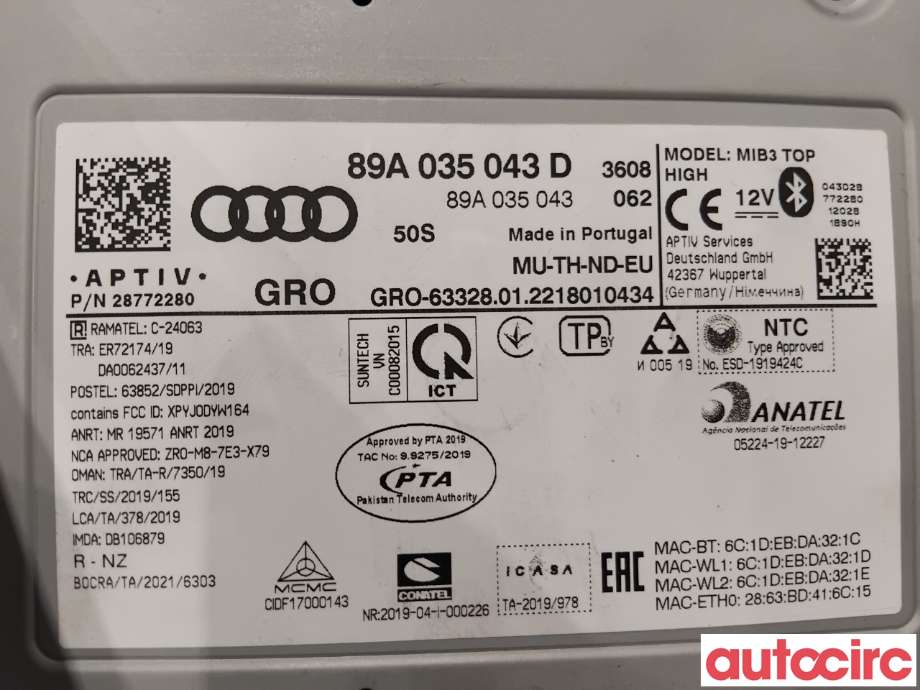 Bilstereo navigasjon til Audi Q4 e-tron 2021-->>  (AUDI|89A035043CX|28772280|89A035043JX)