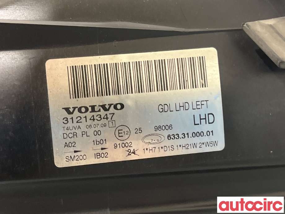 Frontlykt venstre halogen til Volvo V70 2007-2013 (Type III, Fase 1)  (VOLVO|31214415||31214347)