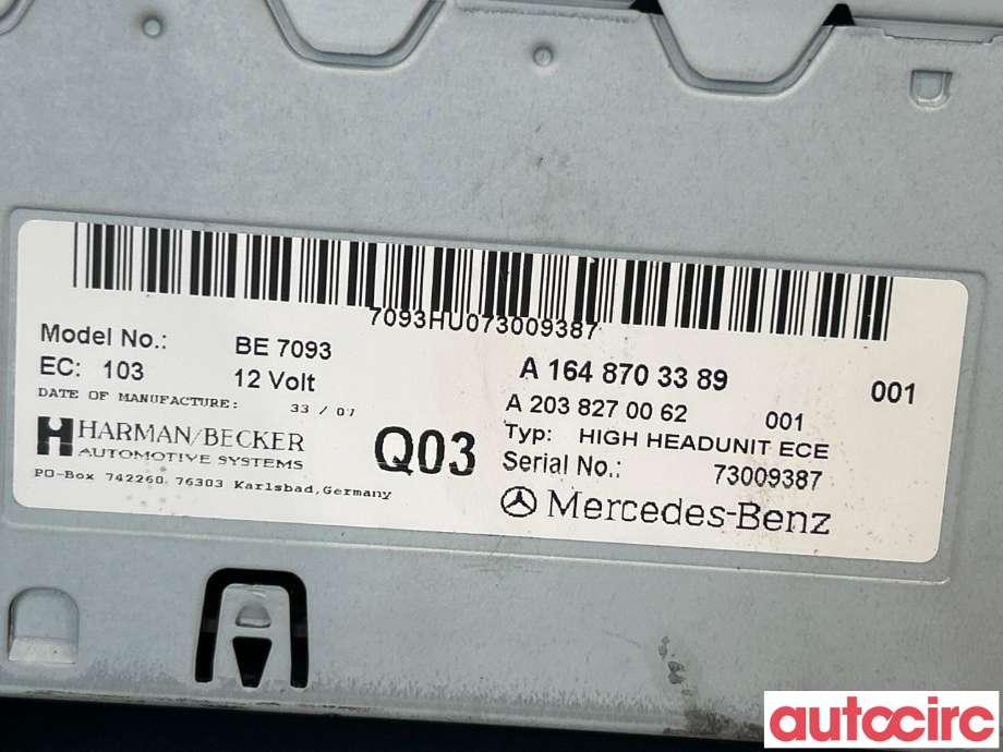 Bilstereo navigasjon til Mercedes ML 2005-2011 (W164) (W164) (MERCEDES|A1648708589|BE7093|A1648708489)