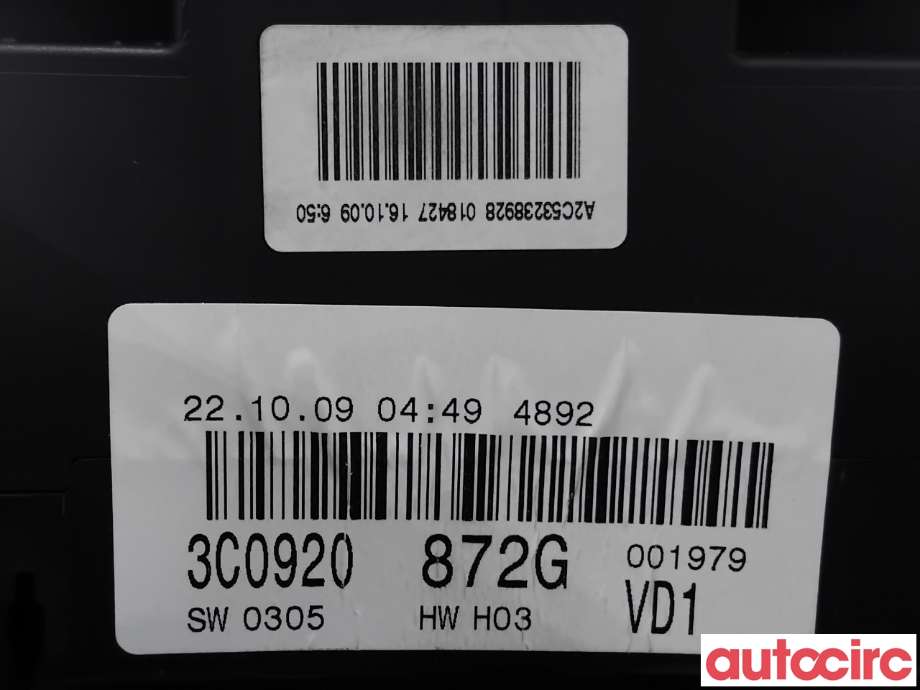 Instrumentpanel til VW Passat 2005-2010 (B6) (B6) (VOLKSWAGEN|3C0920872GX|A2C53238928|3C0920872G)