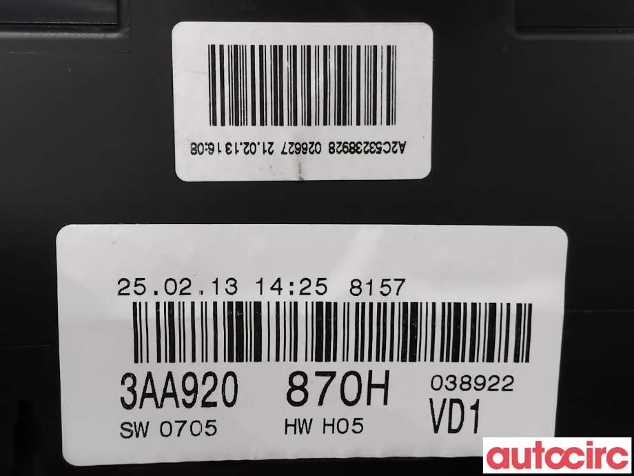 Instrumentpanel til VW Passat 2011-2015 (B7) (B7) (VOLKSWAGEN|3AA920870HX|A2C53238928|3AA920870H)