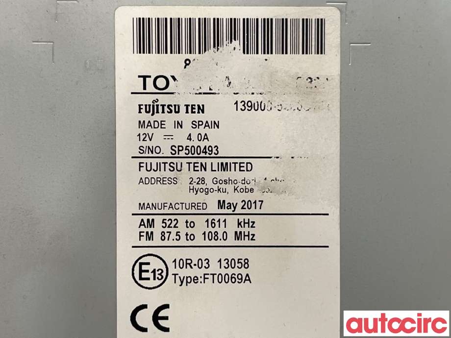 Bilstereo til Toyota Yaris 2014-2020 (Type III, Fase 2)  (TOYOTA|861400D331|BE7718)