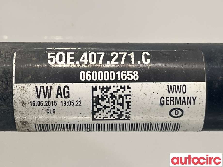 Drivaksel venstre foran, elbil til VW e-Golf 2014-2017 (Fase 1)  (VOLKSWAGEN|5QE407761AX||5QE407271C)