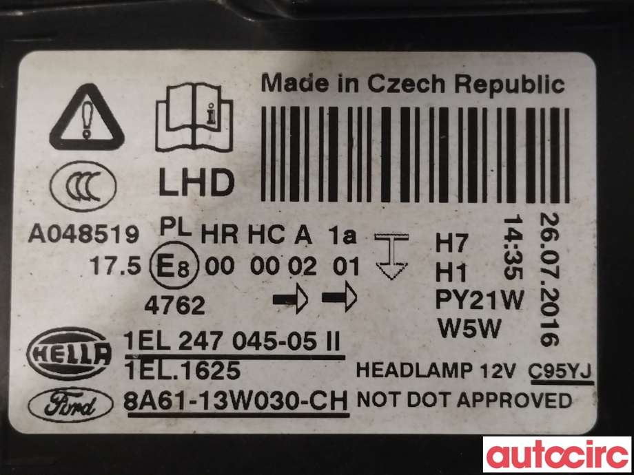 Frontlykt venstre halogen til Ford Fiesta 2008-2012 (Type VI, Fase 1) (FORD|1740028|8A61-13W030-CH)