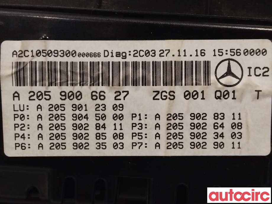 Instrumentpanel til Mercedes C-Klasse 2014-2018 (Fase 1) (W205) (W205) (MERCEDES|A2059002030|A2059006627)
