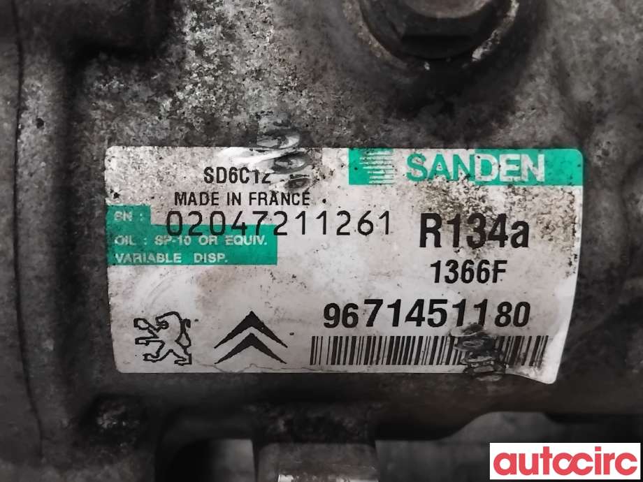 Aircondition kompressor til Peugeot 508 2011-2014 (Type I, Fase 1)  (PEUGEOT|648755|SD6C121366|9671451180)