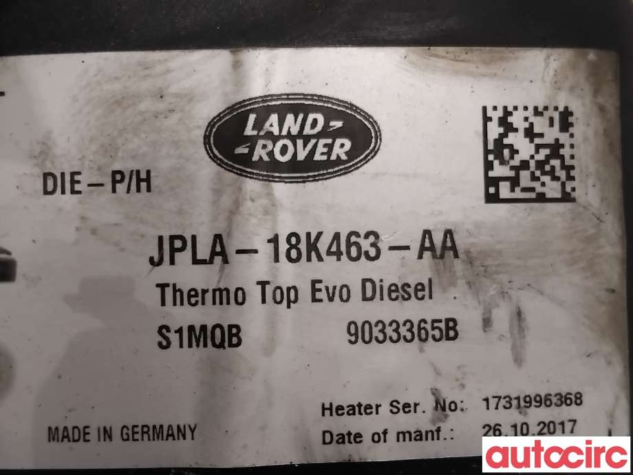 Dieselvarmer til Land Rover Discovery 2017-->> (Type V) (LAND-ROVER|LR099638|9033365B|LR169192)