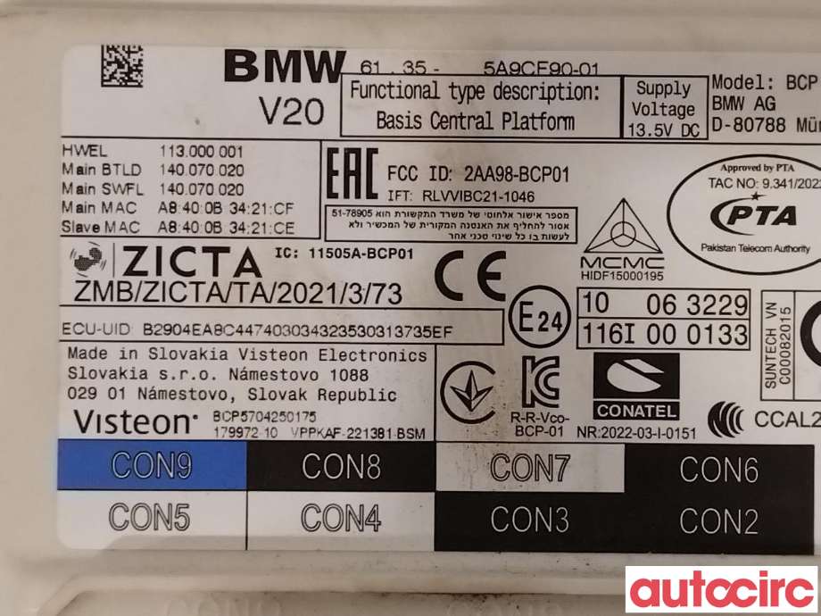 Styreenhet comfort (BCM) til BMW X1 2022-->> (U11) (U11) (BMW|61355B78857|61355A9CE90)