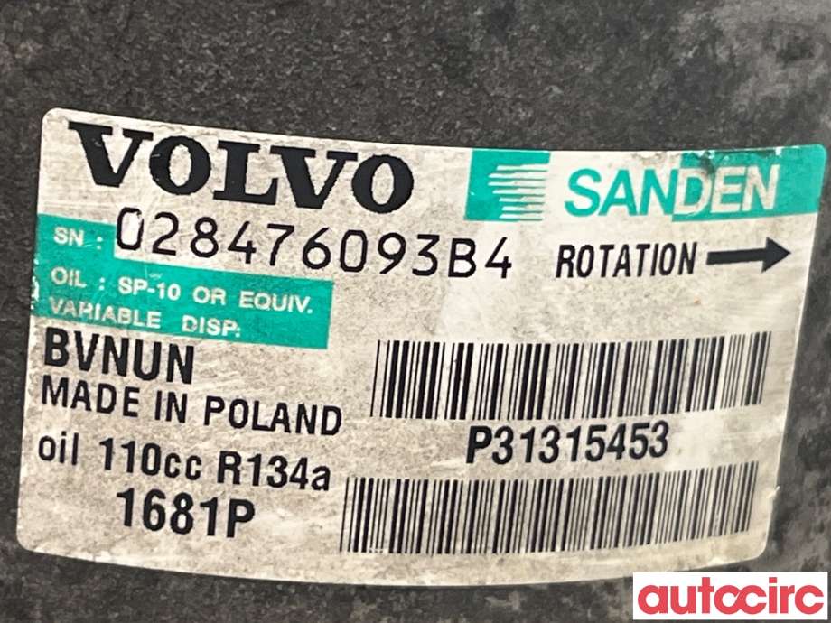 Aircondition kompressor til Volvo XC60 2014-2017 (Type I, Fase 2)  (VOLVO|36011358|)