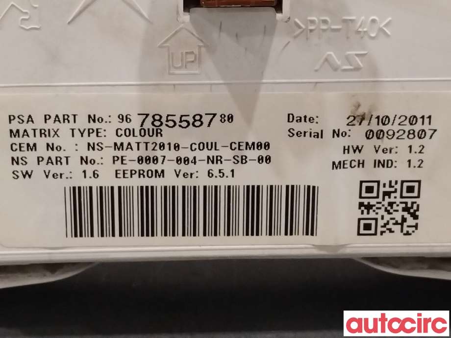 Instrumentpanel til Peugeot 508 2011-2014 (Type I, Fase 1)  (PEUGEOT|9824842180|6103SW|9678558780)