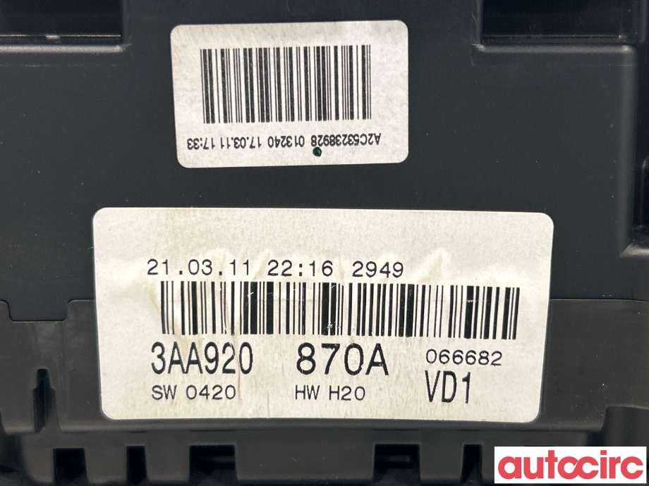 Instrumentpanel til VW Passat 2011-2015 (B7) (B7) (VOLKSWAGEN|3AA920870AX||3AA920870A)