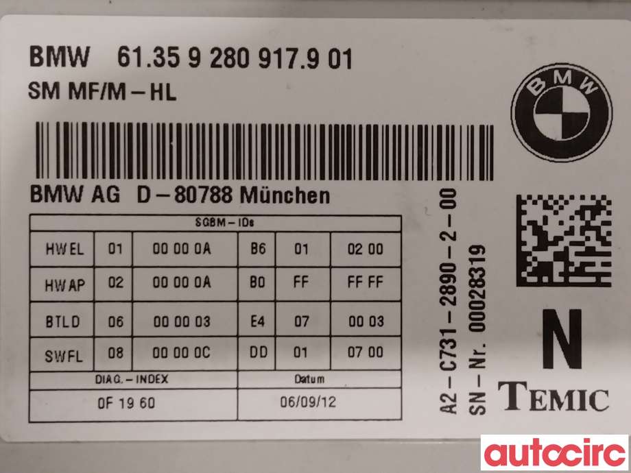 Styreenhet sete til BMW 5-Serie 2010-2017 (F10/F11) (F10/F11) (BMW|61357474966|61359280917)
