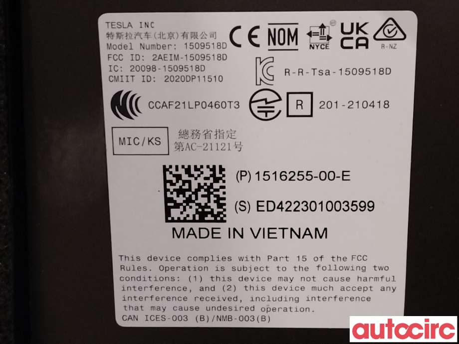 Kamera til Tesla Model Y 2021-2024 (Type I)  (TESLA|1506885-00-H|1516255-00-E)