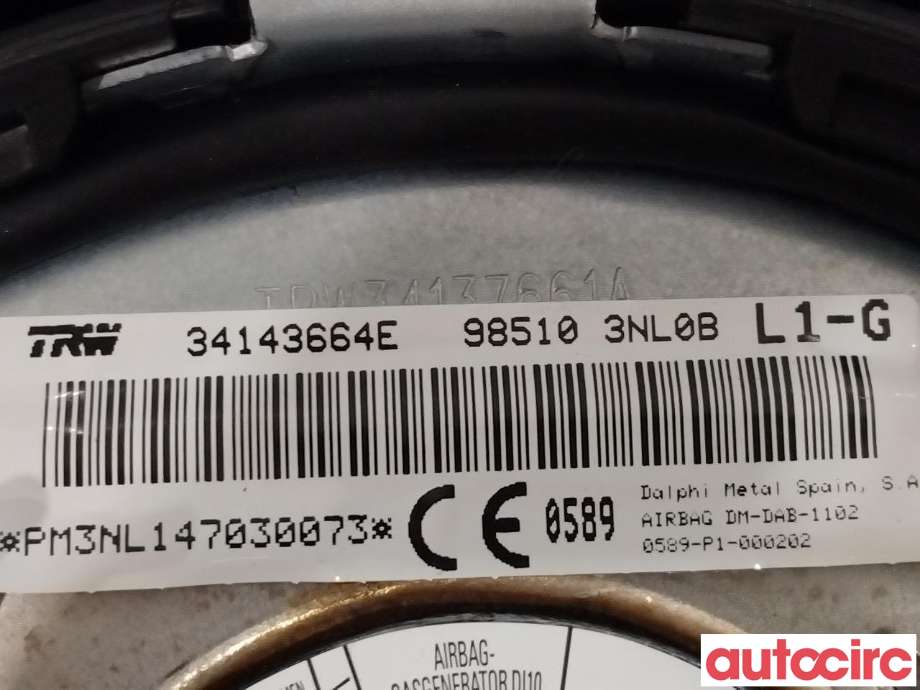 Airbag rattpute til Nissan Leaf 2011-2017 (Type I)  (NISSAN|985103NL0B)