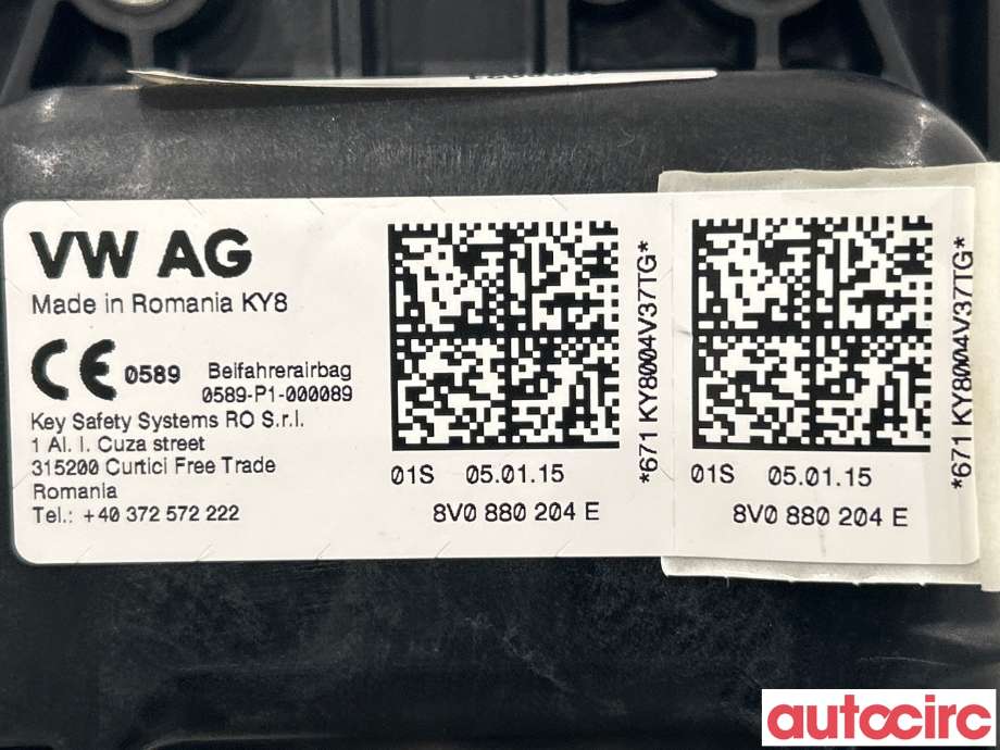 Airbag passasjer til VW e-Golf 2014-2017 (Fase 1)  (VOLKSWAGEN|8V0880204M|8V0880204G|8V0880204E)