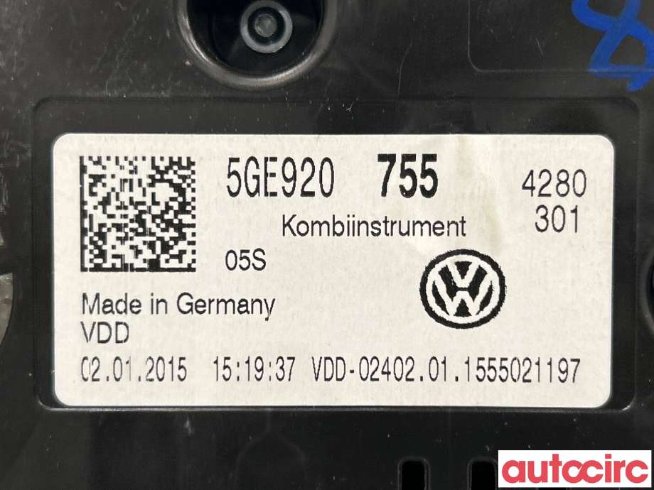 Instrumentpanel til VW e-Golf 2014-2017 (Fase 1)  (VOLKSWAGEN|5GE920755)