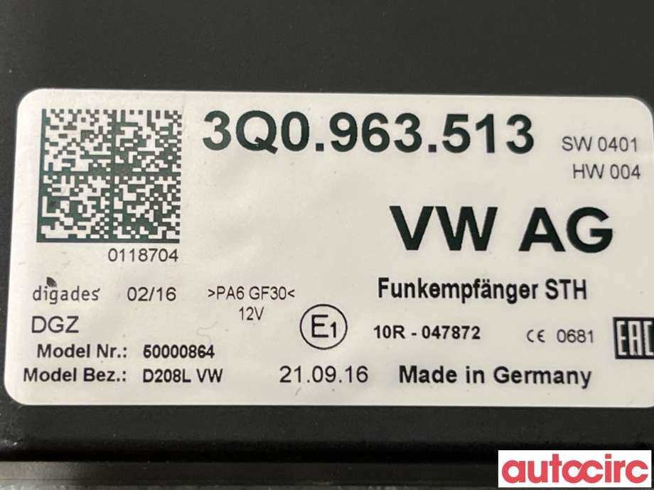 Styreenhet diverse til VW Touran 2015-2021 (Type II)  (VOLKSWAGEN|3Q0963513|50000864|3Q0963513B)