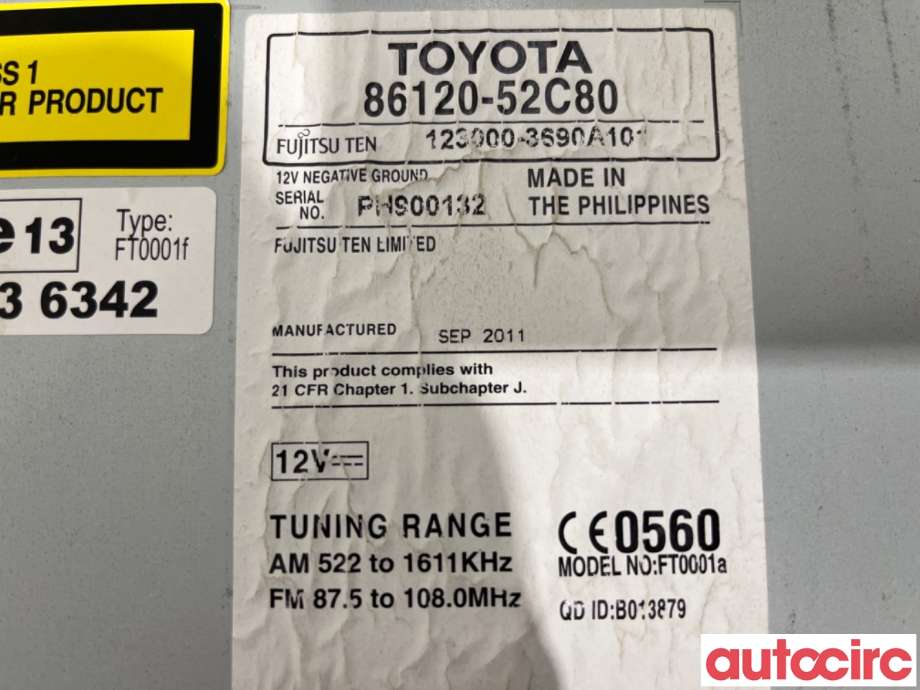 Bilstereo til Toyota Urban Cruiser 2009-2014  (TOYOTA|8612052C80|123000-3690A101|86120-52C80)