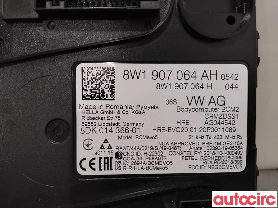 Styreenhet comfort (BCM) til Audi e-tron 2018-->>  (AUDI|8W1907064AH|5DK014366-01|8W1907064DH)