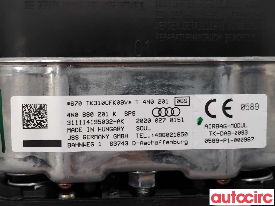 Airbag rattpute til Audi e-tron 2018-->>  (AUDI|4N0880201K|311114195032-AK|4N0880201R)
