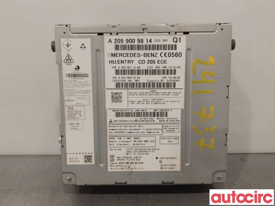Bilstereo navigasjon til Mercedes C-Klasse 2014-2018 (Fase 1) (W205) (W205) (MERCEDES|A2059008917||A2059009814)