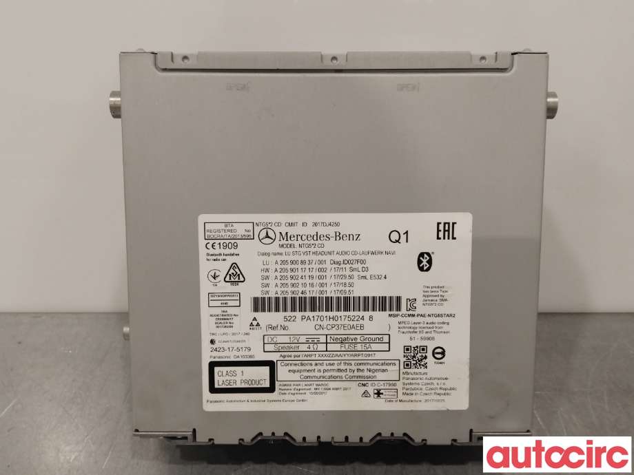 Bilstereo navigasjon til Mercedes C-Klasse 2014-2018 (Fase 1) (W205) (W205) (MERCEDES|A2059009340|NTG5|A2059008937)