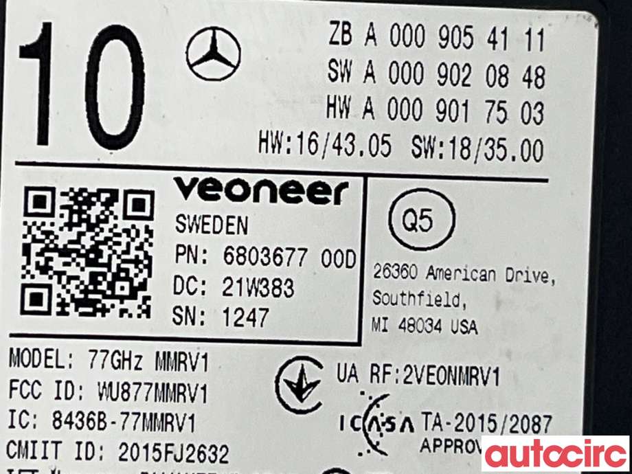 Sensor radar til Mercedes EQA 2021-->>  (MERCEDES|A0009054111)