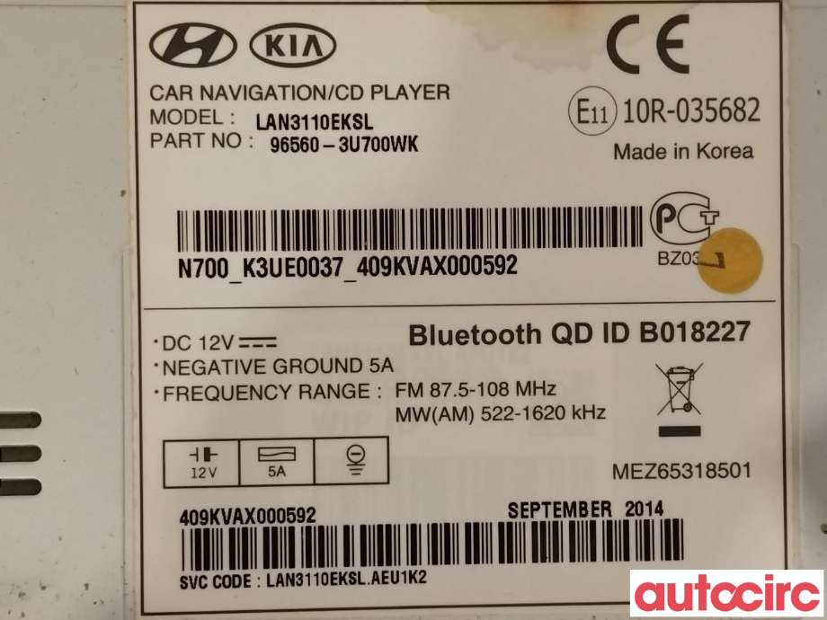 Multimedia display (MCU - Media Controller Unit) til Kia Sportage 2010-2016 (Type III)  (KIA|965603U700|965603U700WK)