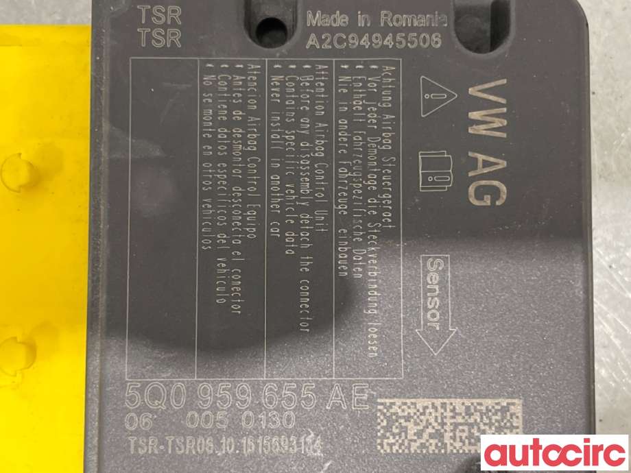 Airbag elektronikk til VW Touran 2015-2021 (Type II)  (VOLKSWAGEN|5Q0959655AS|A2C94945506|5Q0959655CH)