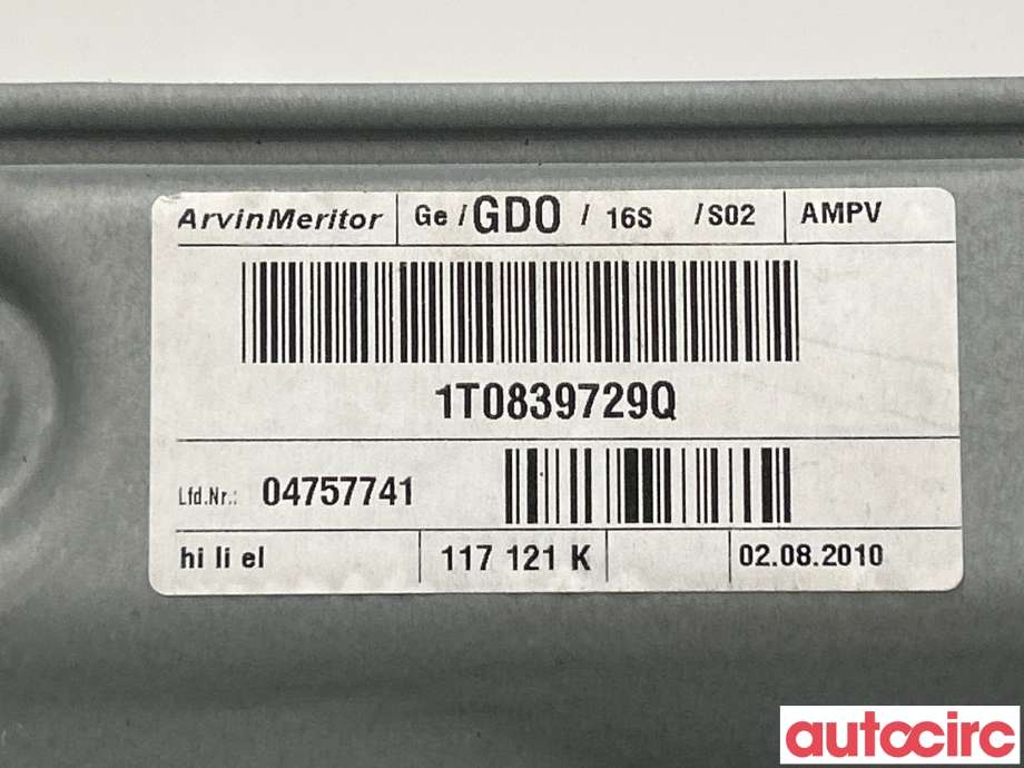Ruteheis venstre bak til VW Touran 2010-2015 (Type I, Fase 3)  (VOLKSWAGEN|1T0839461P|1T0839729Q)