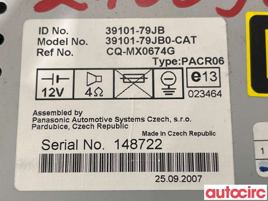 Bilstereo til Suzuki SX4 2006-2009 (Type I, Fase 1) (SUZUKI|39101-79JB0-CAT|CQ-MX0674G)