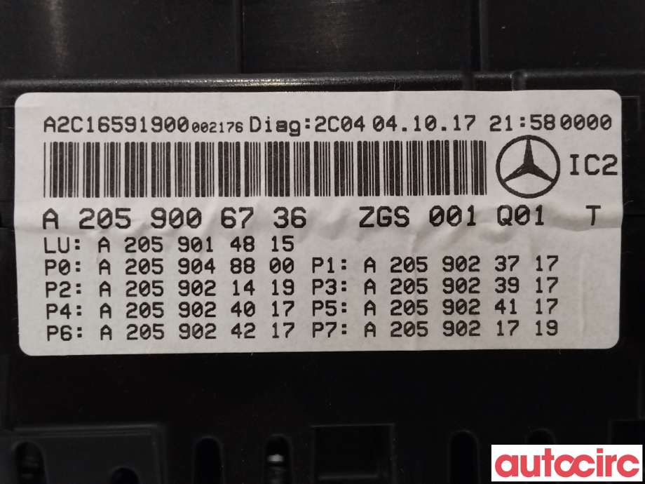 Instrumentpanel til Mercedes C-Klasse 2018-2021 (Fase 2) (W205) (W205) (MERCEDES|A2539001206|A2059006736)