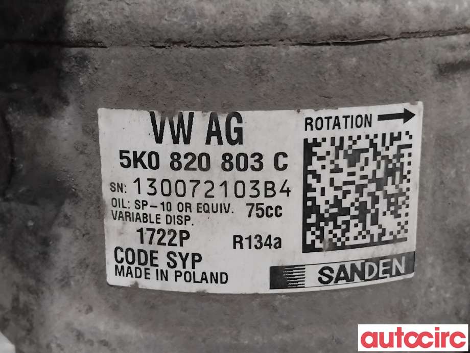 Aircondition kompressor til VW Polo 2014-2017 (Type V, Fase 2)  (VOLKSWAGEN|5K0820803JX|1722|5Q0820803K)