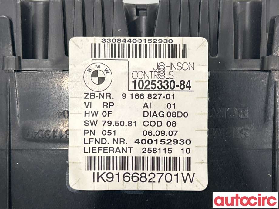Instrumentpanel til BMW 3-Serie 2005-2011 (E90/E91/E92/E93) (E90/E91/E92/E93) (BMW|62109316119|9166827)